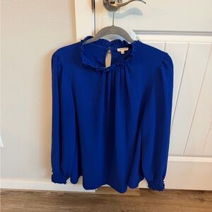 JODIFL Royal Blue Ruffle Blouse